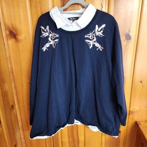 Embroidered Butterfly Layer Look Cotton Sweatshirt